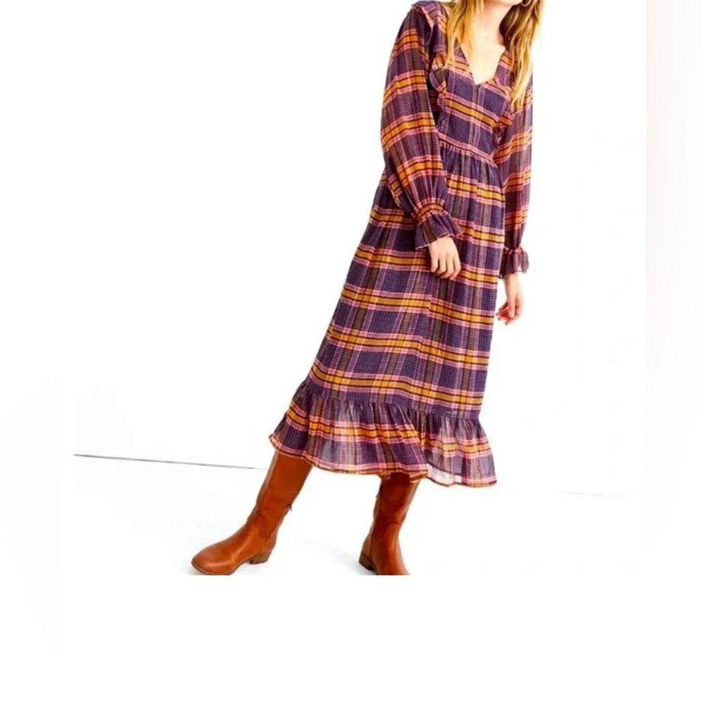 Madewell Sheer Plaid Long Sleeve Dress